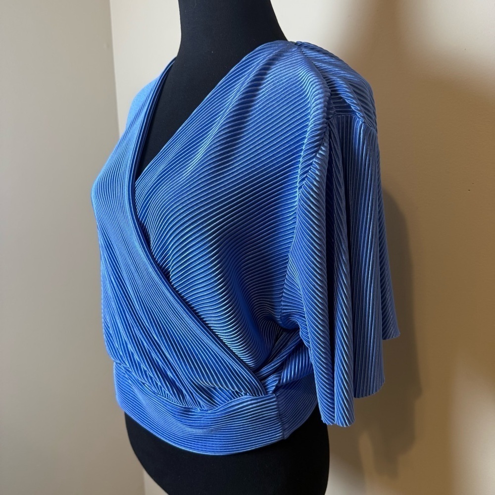 Ellison Blue Wrap Fitted 3/4 Sleeve Blouse - Picture 3 of 11